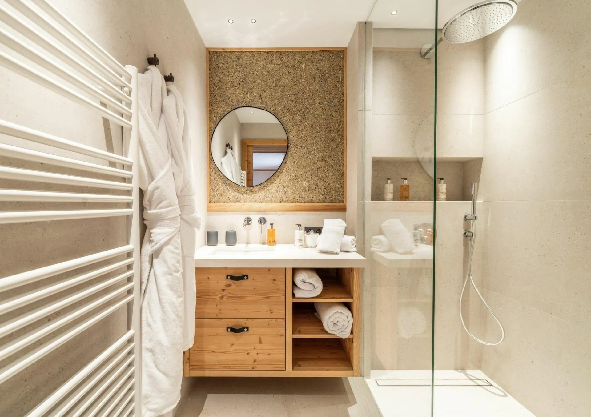 En-suite walk-in shower room with heated towel rail
