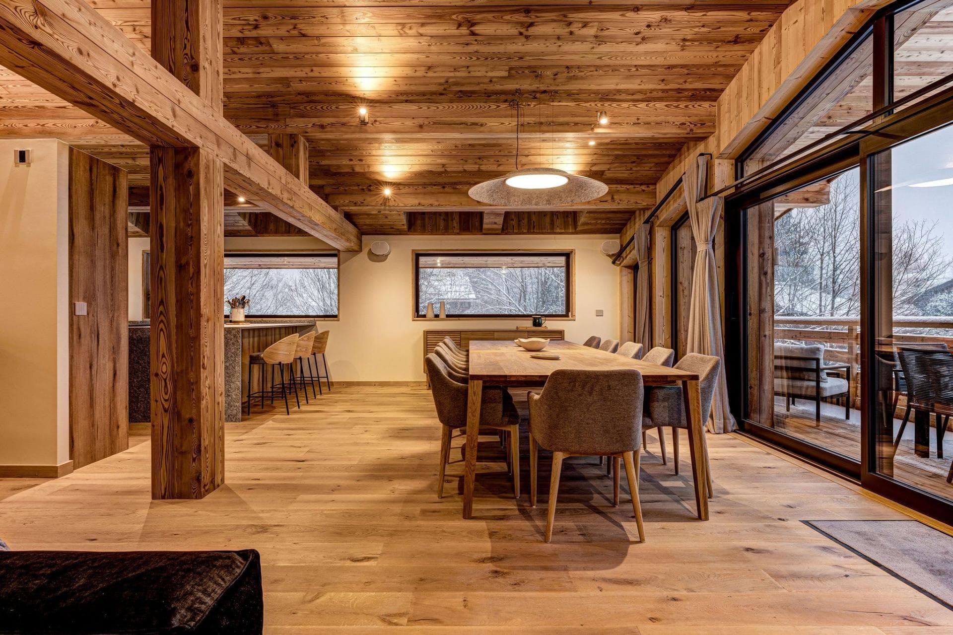 Dining area seats 10; sliding glass doors open to private balcony