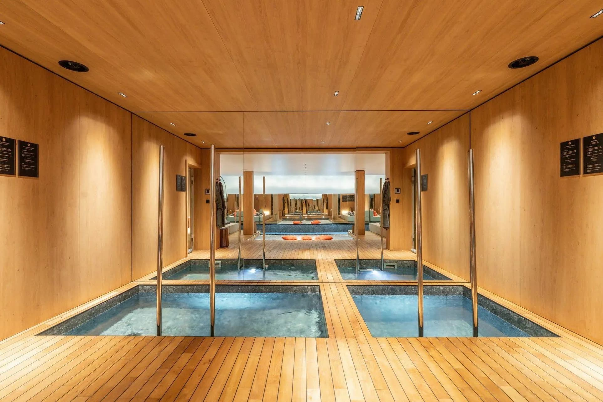 Japanese baths in the wood-panelled wellness area