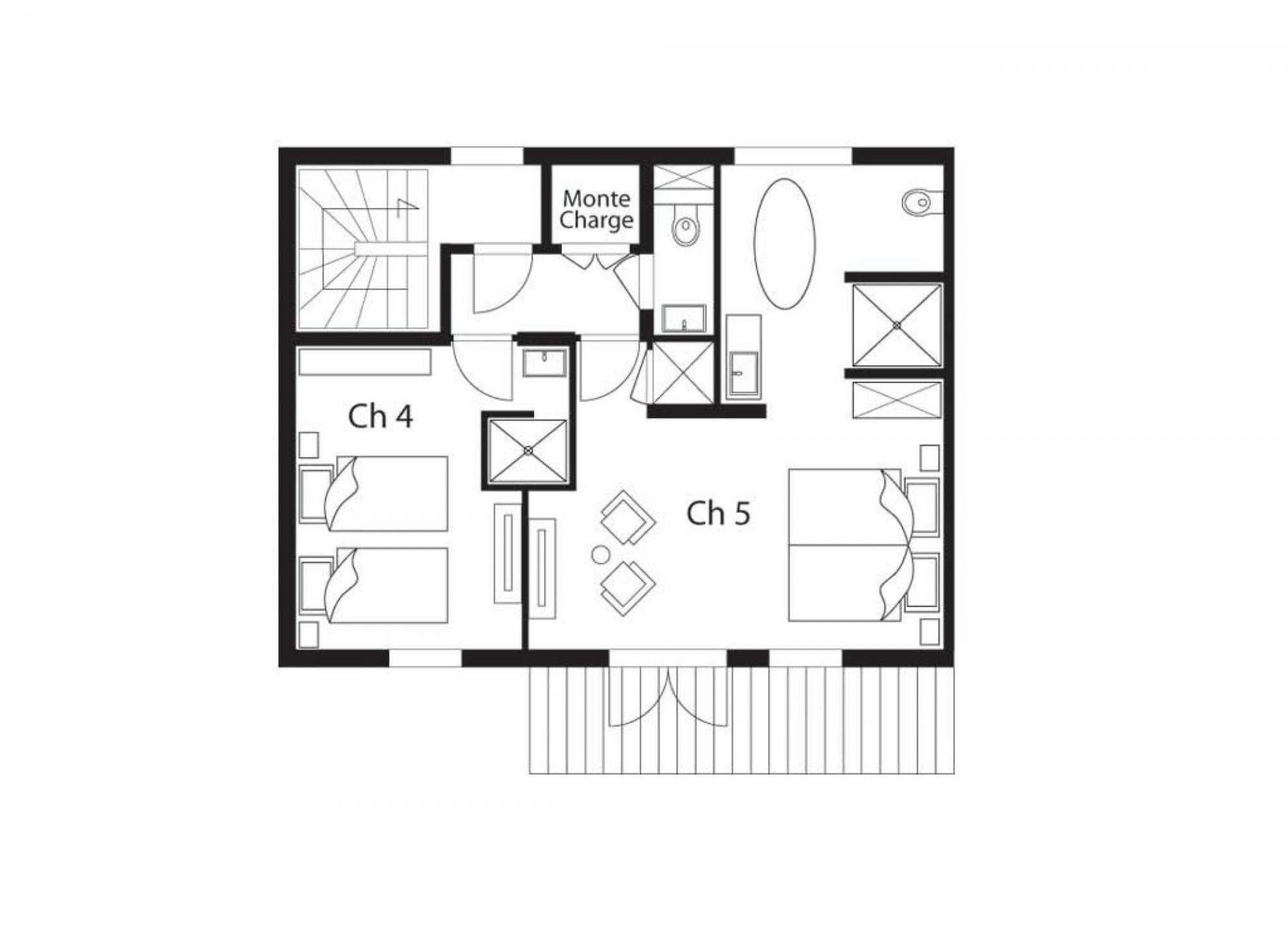 Floor plan: two bedrooms with ensuite bathrooms and private terrace access