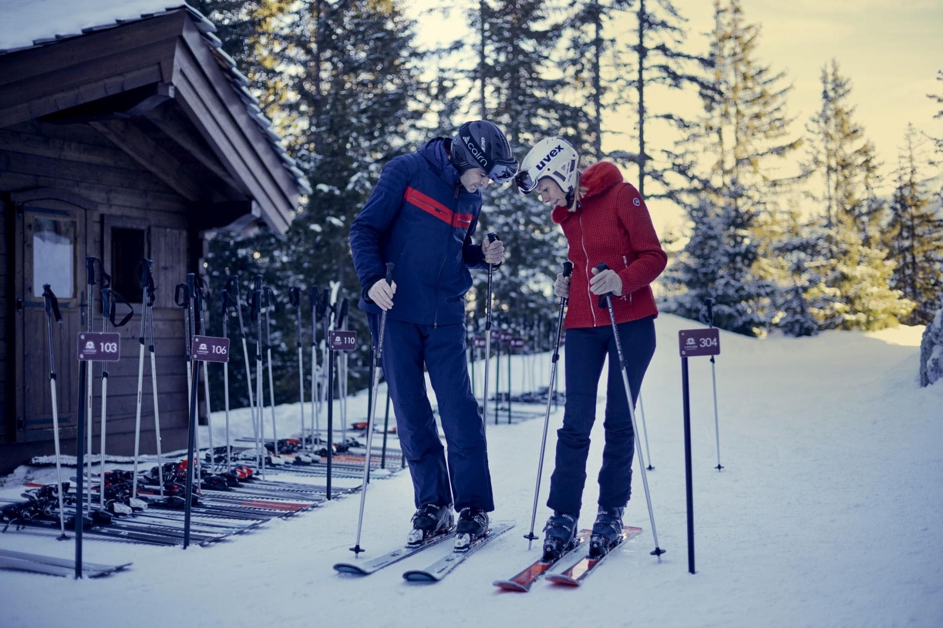 Ski-in, ski-out access with private ski racks and equipment storage cabin