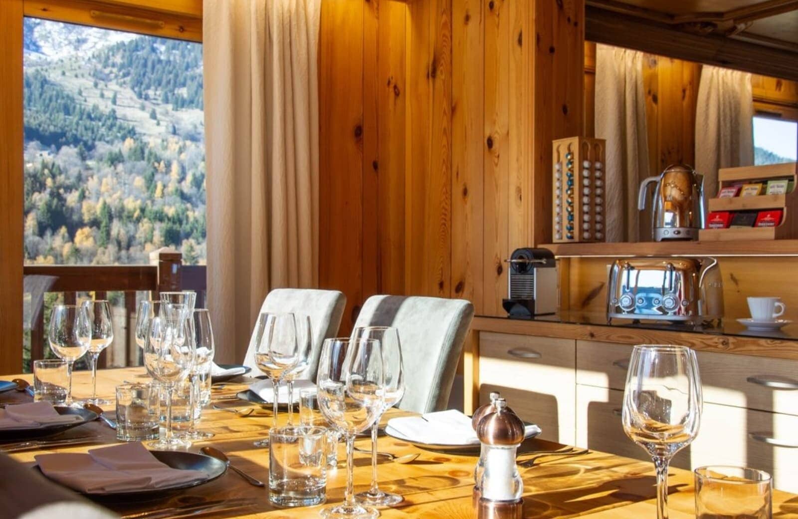 Dining area with valley views and Nespresso coffee station