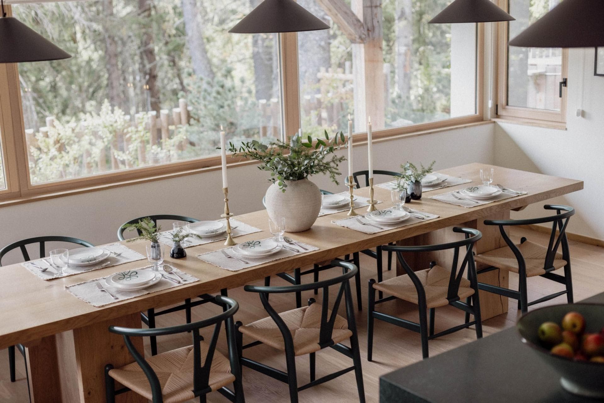 Dining area with seating for 10 and forest views