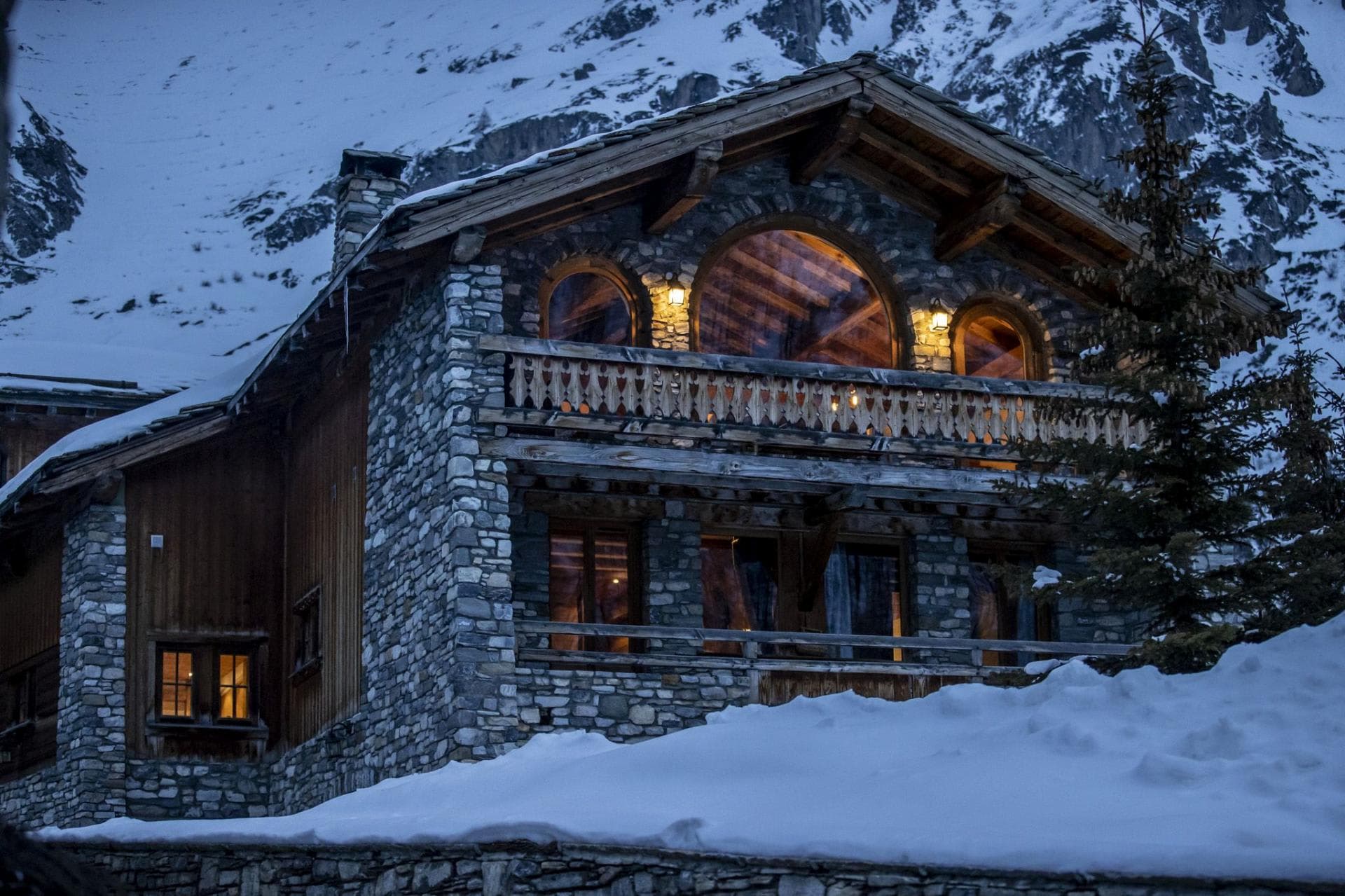 Stone and timber chalet with private balcony and mountain views