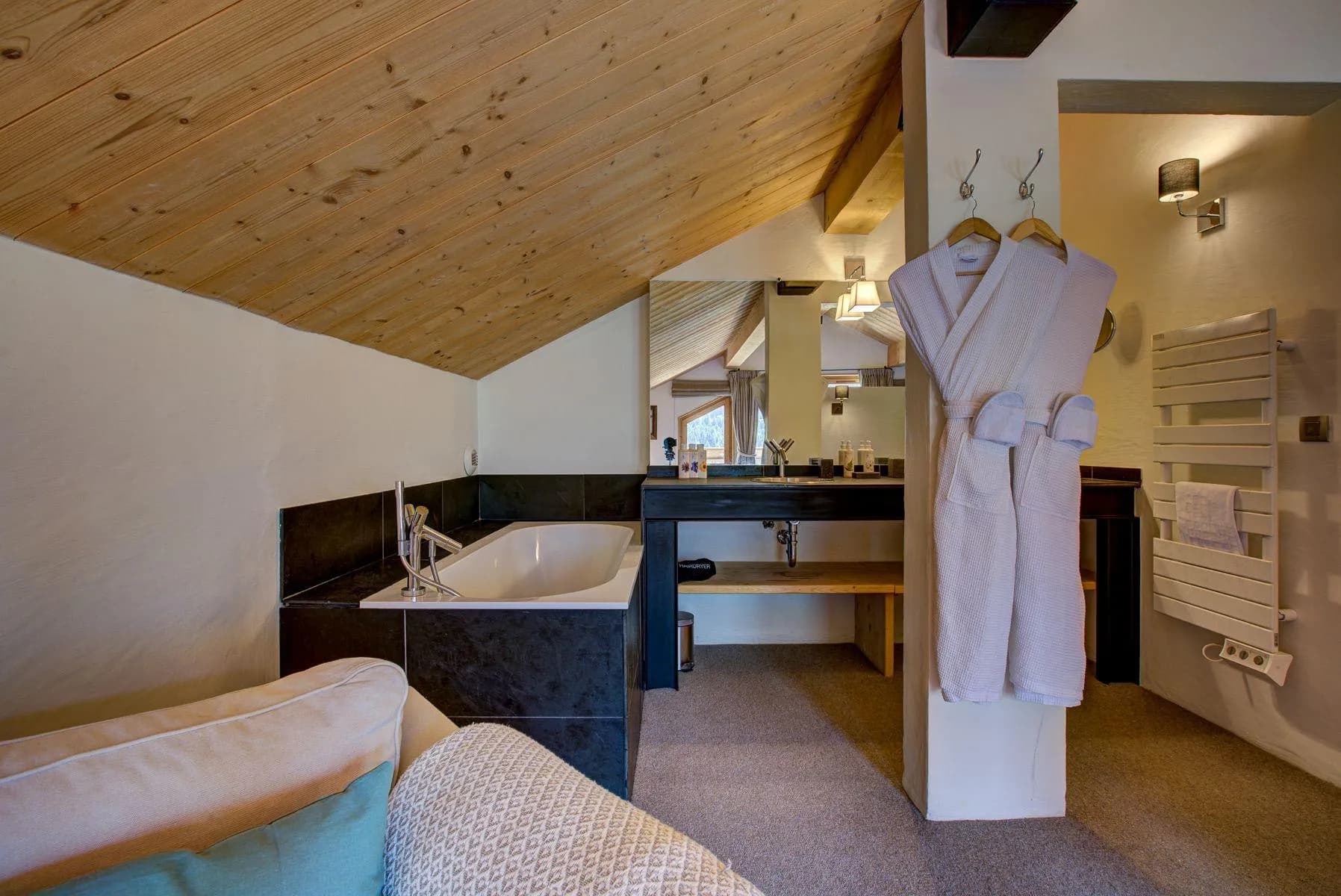Bathroom with a freestanding bath, heated towel rail and separate vanity