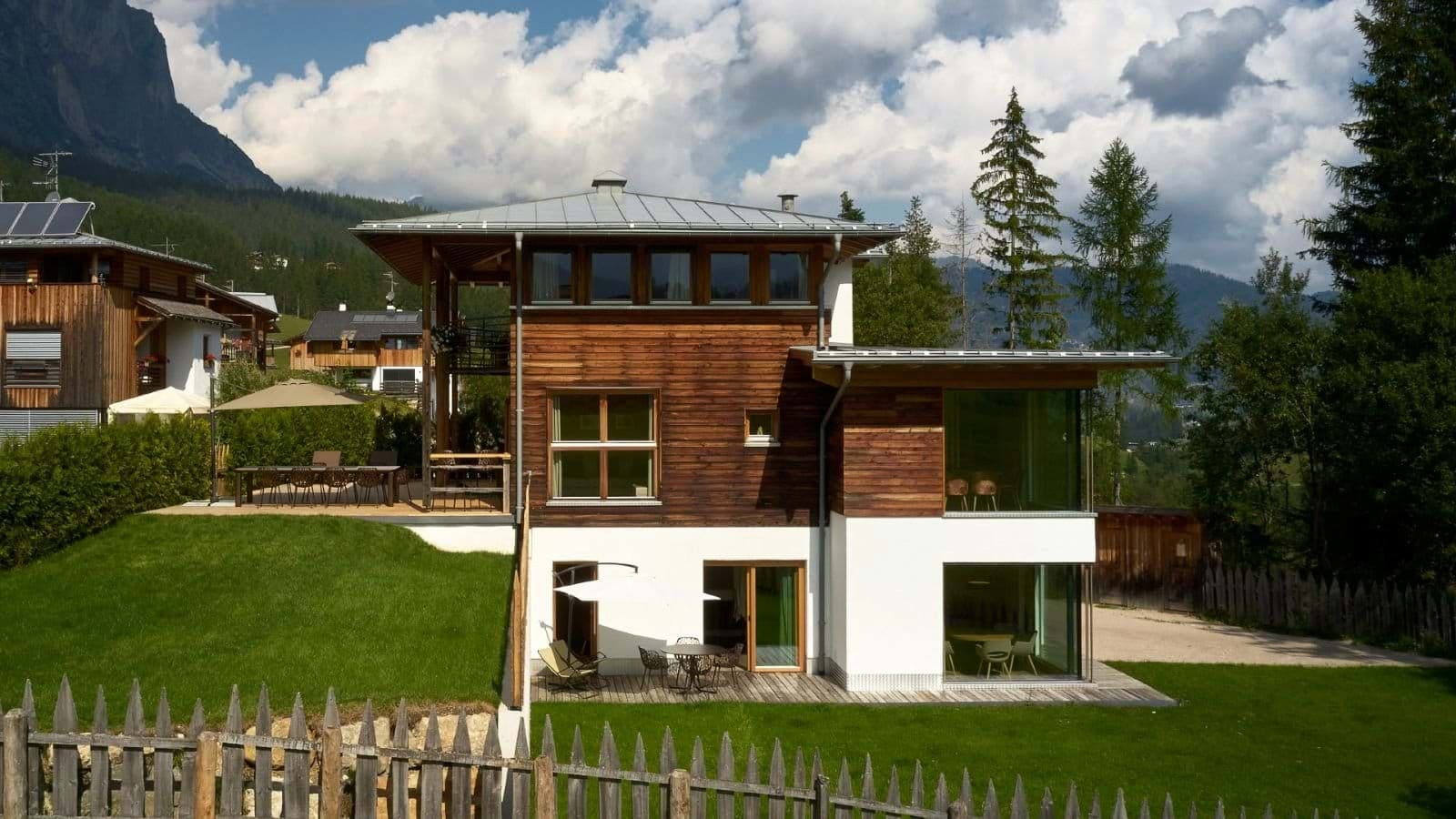 Chalet exterior with two private terraces and mountain views