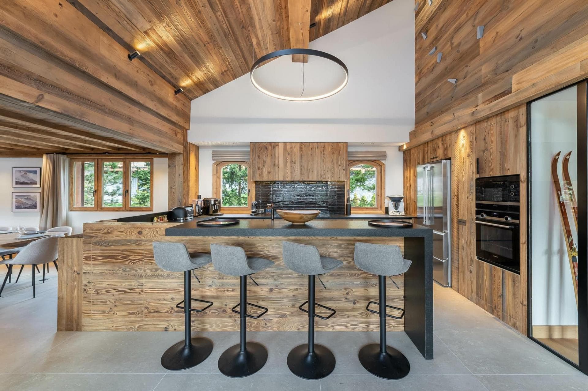 Kitchen with breakfast bar seating for 4 and built-in wall ovens