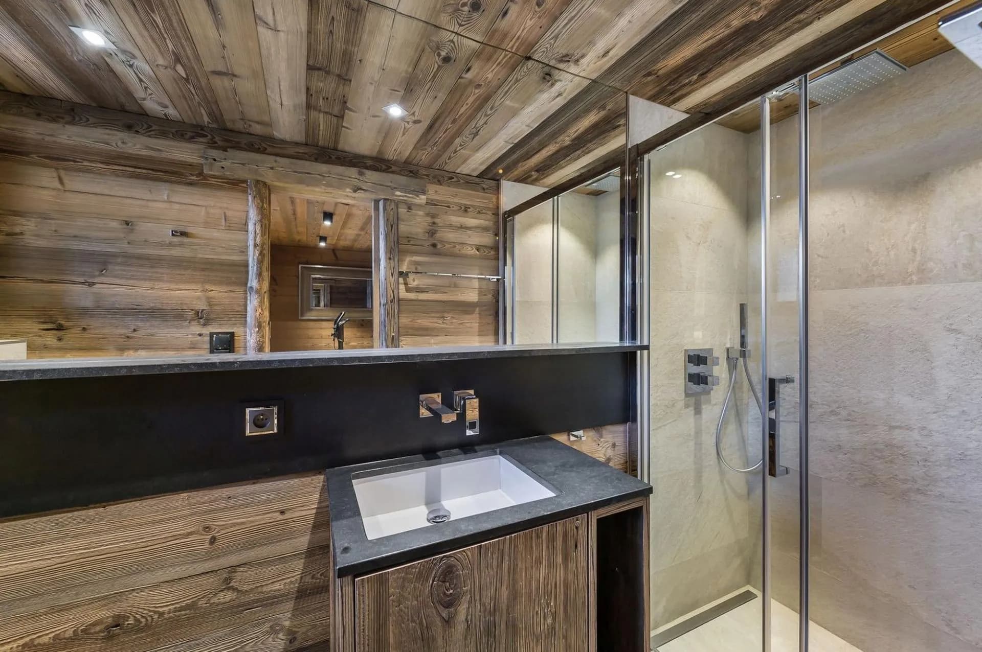 Shower room with basin and mirror