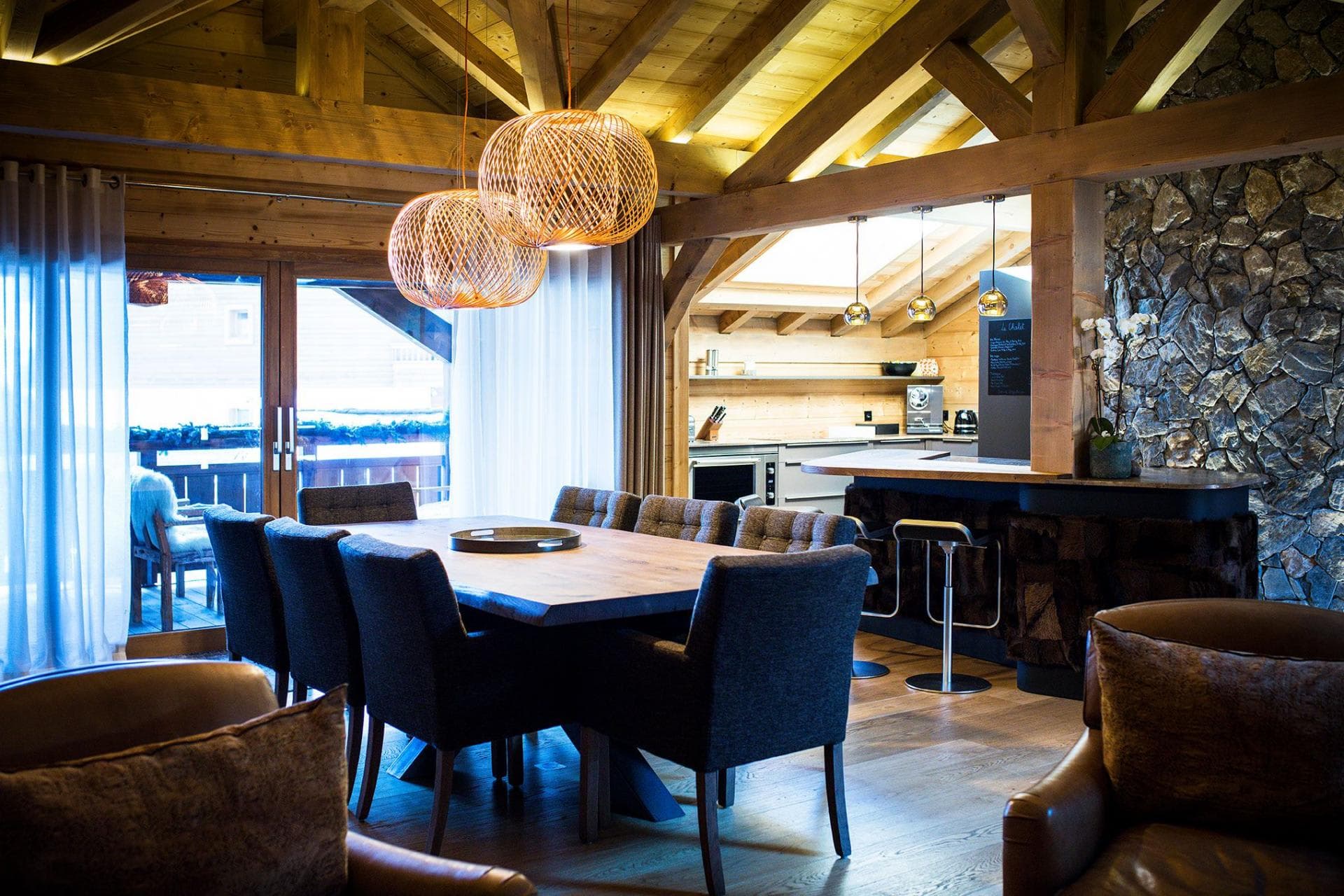 Open-plan dining area seats 8; adjacent to breakfast bar and terrace