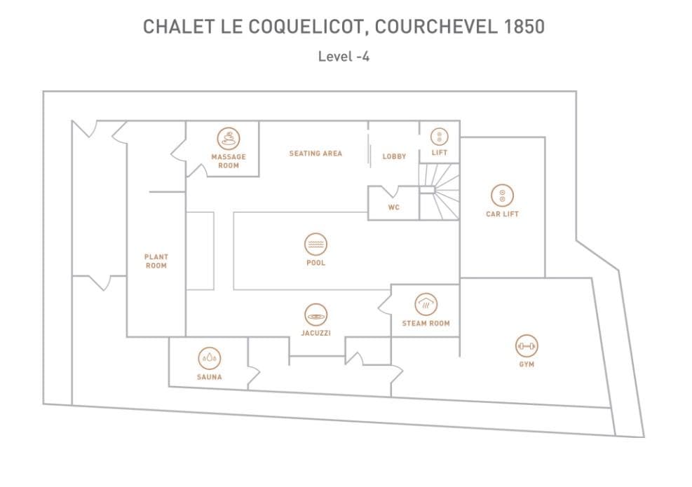 Level -4 floor plan: spa with pool, sauna, gym, and car lift