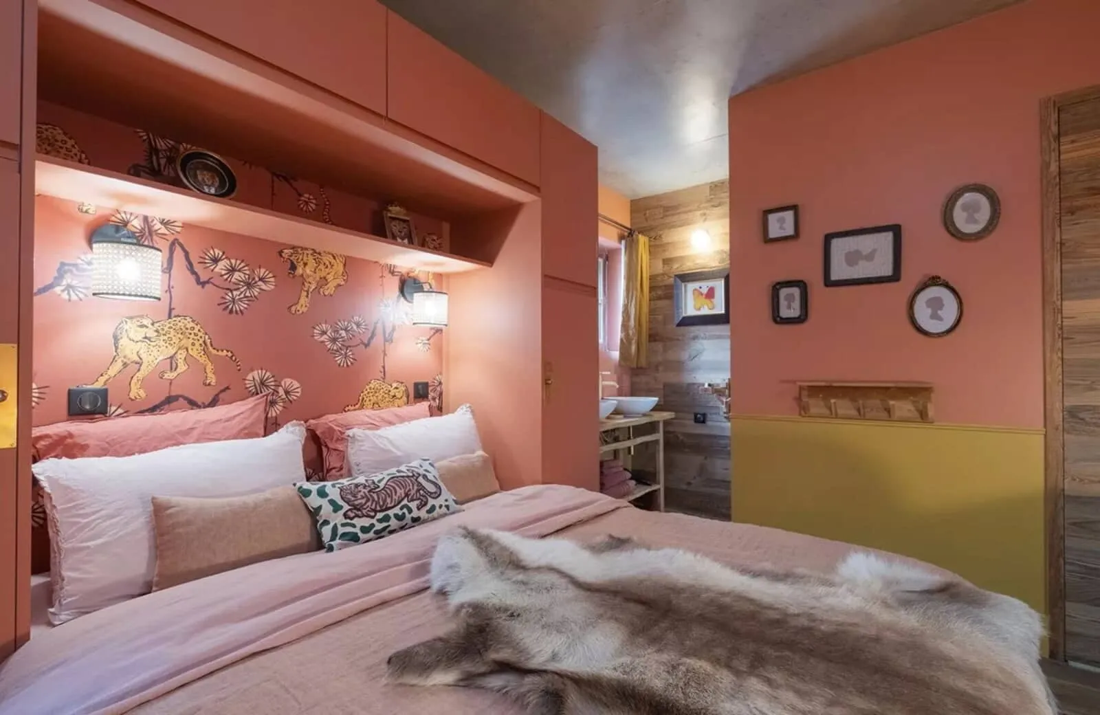 Bedroom with built-in storage nook and ensuite double vanity