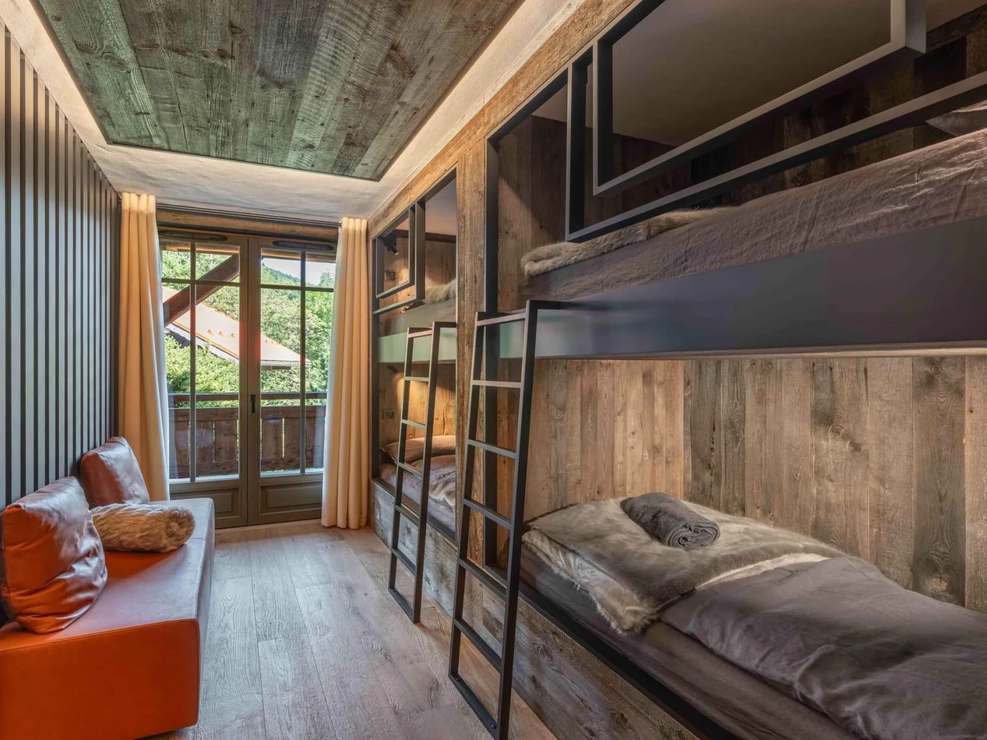 Children’s bedroom with two built-in bunk-bed units