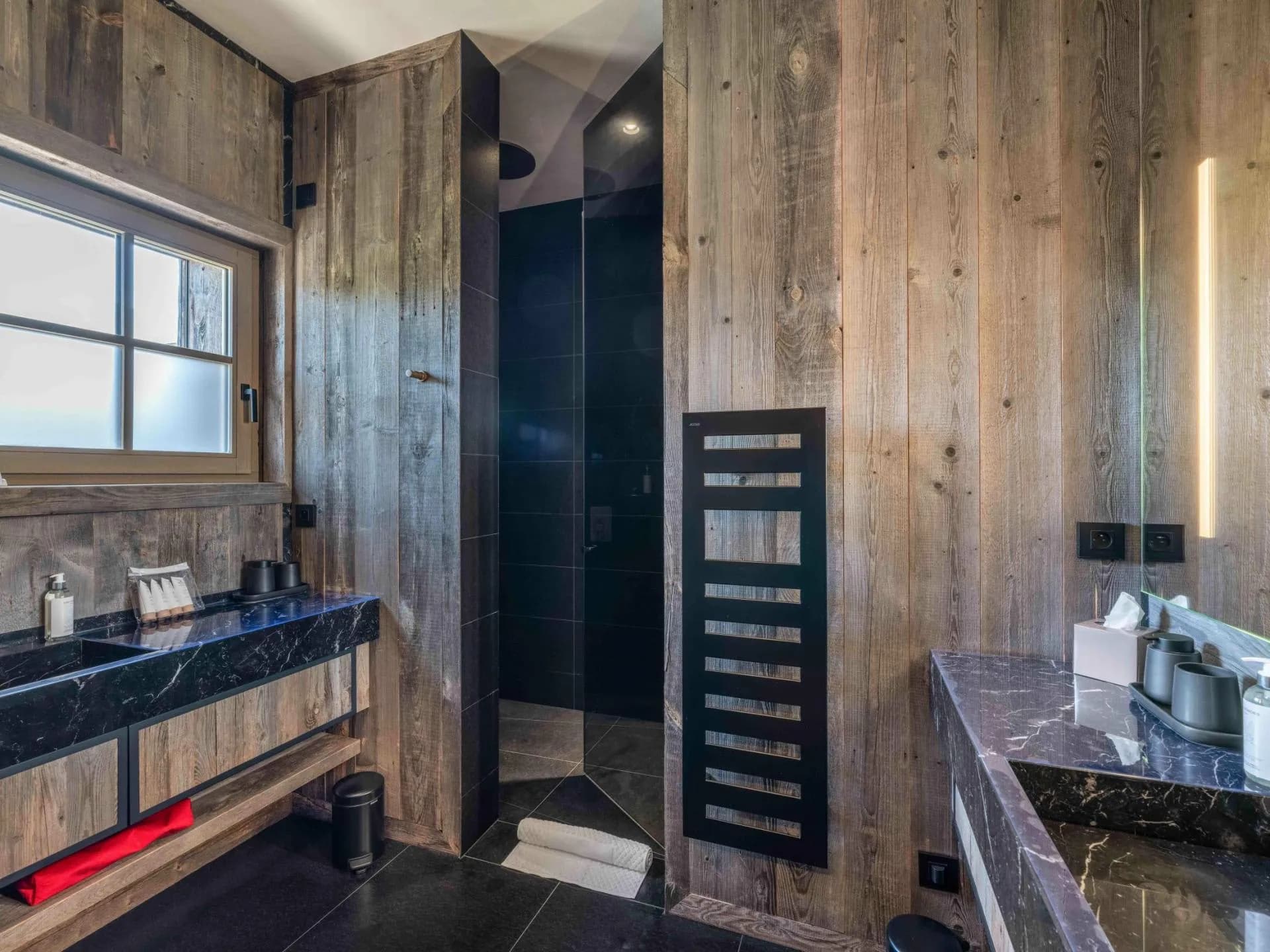 Bathroom with twin basins and shower