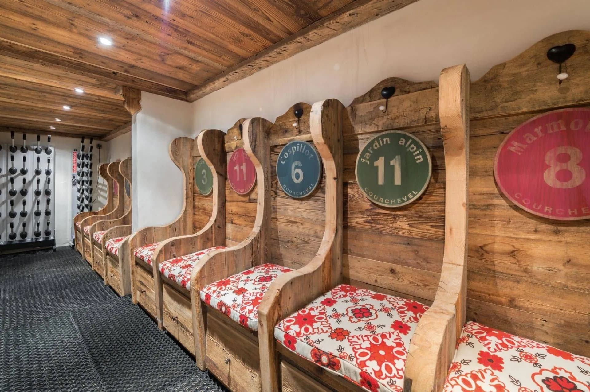 Ski room with individual seats and glove and boot dryers