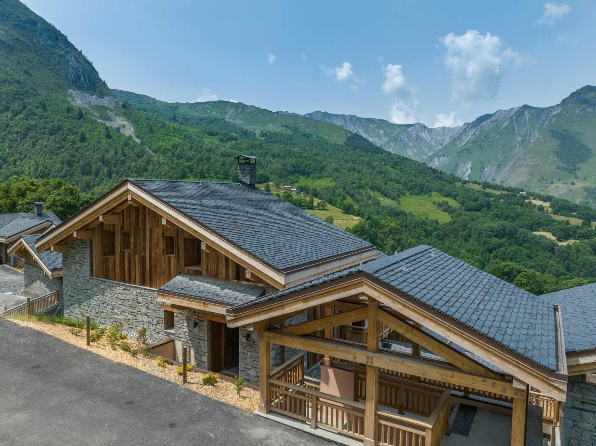 Stone and timber chalet with panoramic Pyrenees mountain views