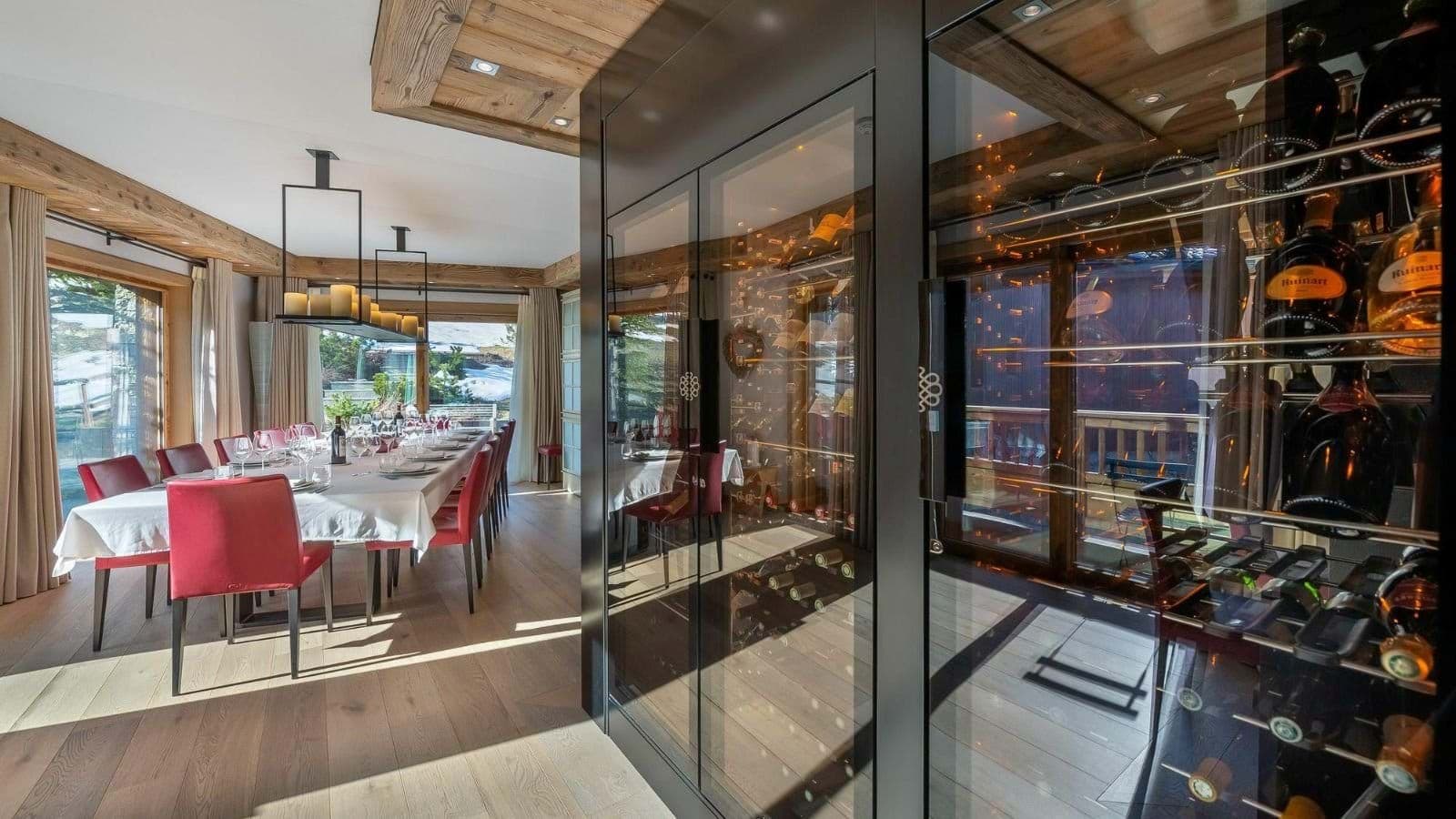 Dining room seats 12 with temperature-controlled wine storage