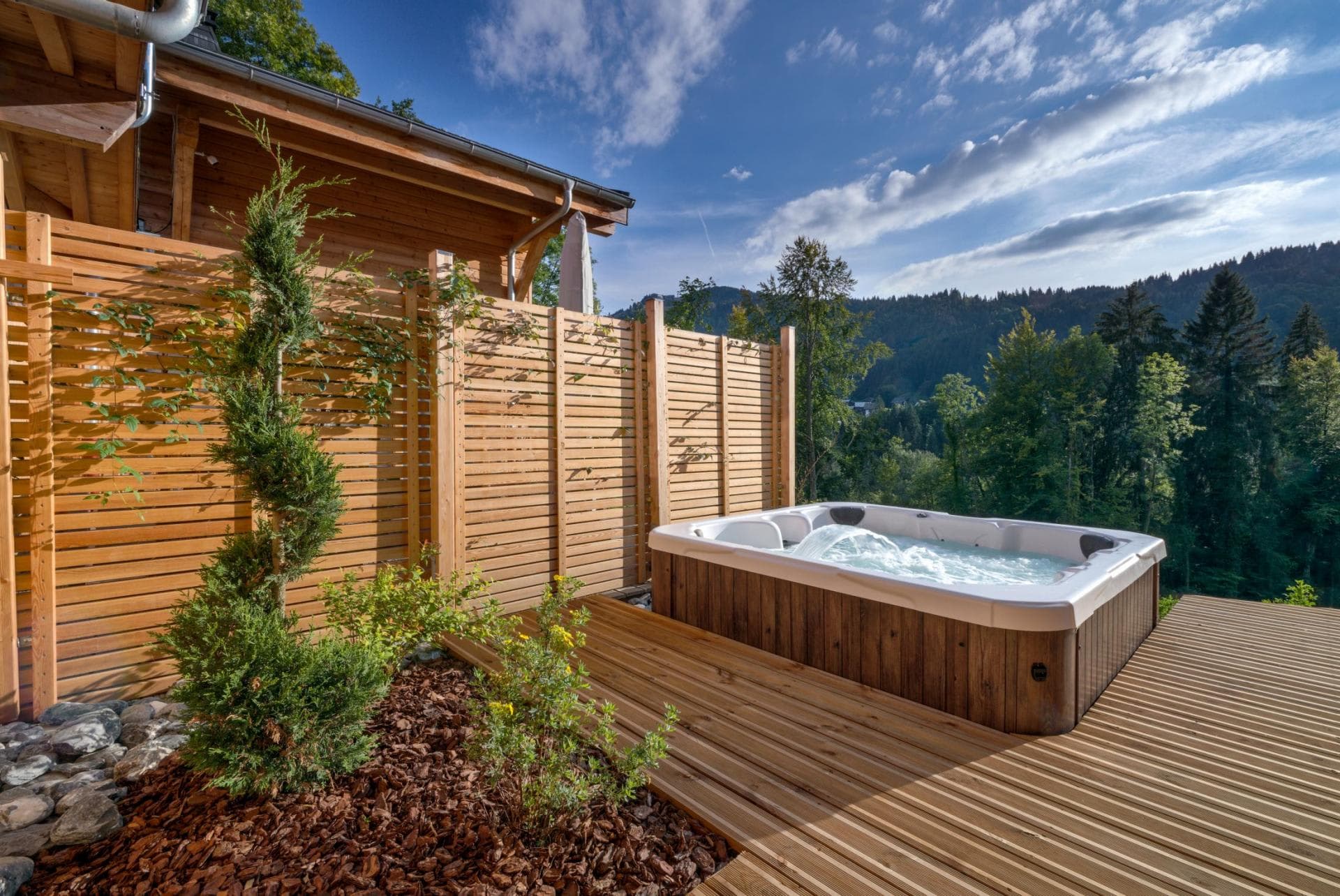 Sunny deck and hot tub