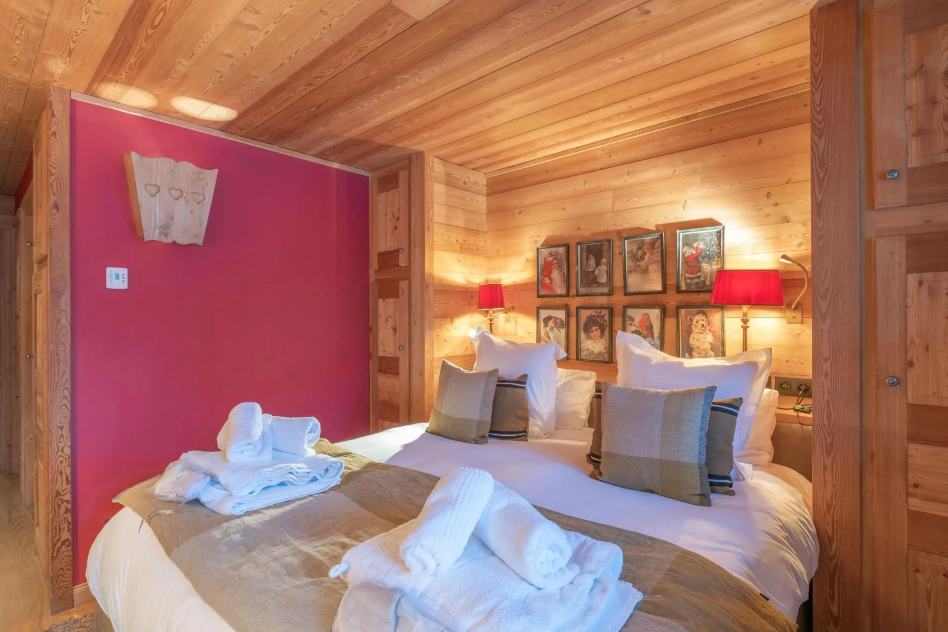 Bedroom with a double bed and built-in timber wardrobes