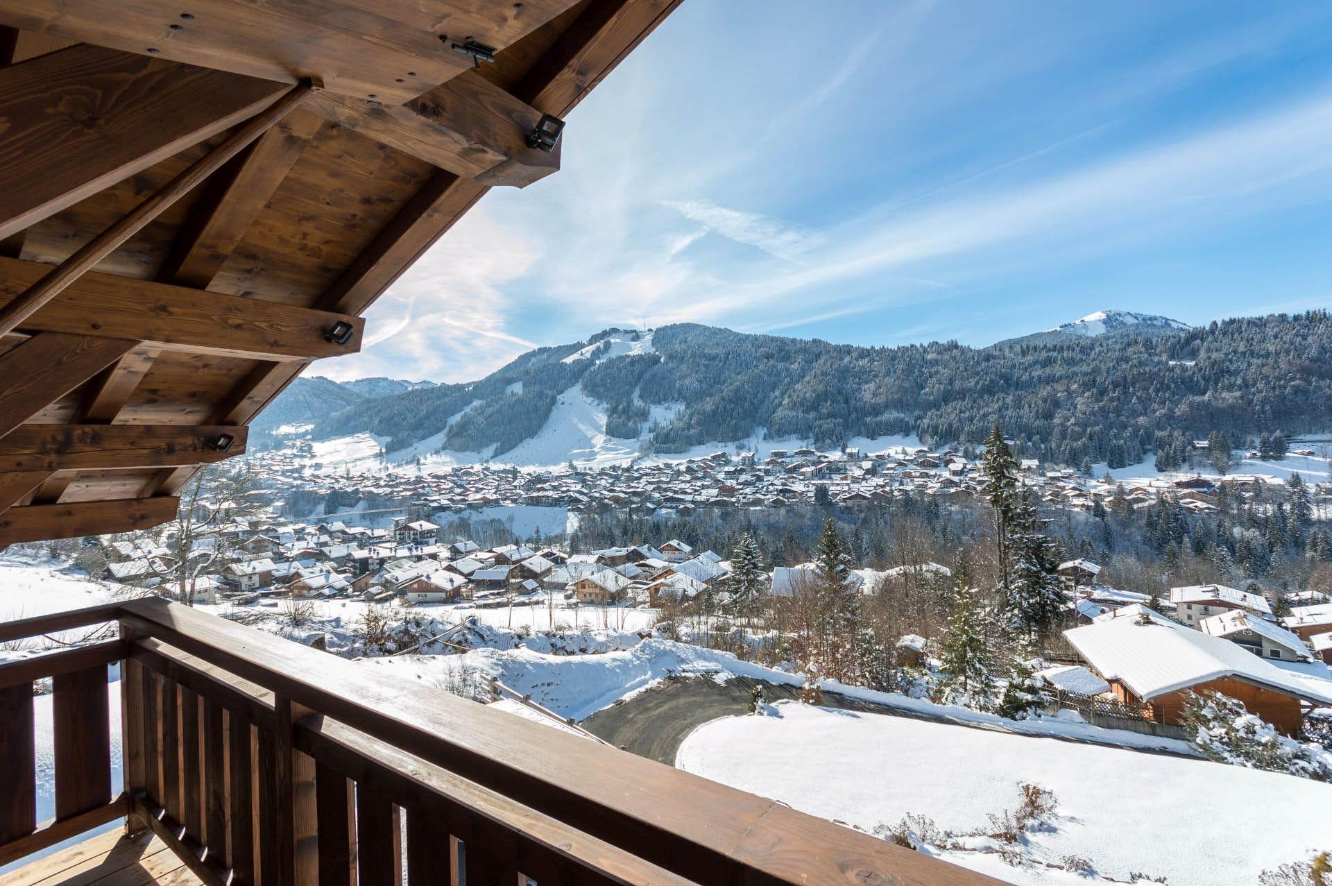 Private balcony with views of Morzine village and Pléney ski slopes