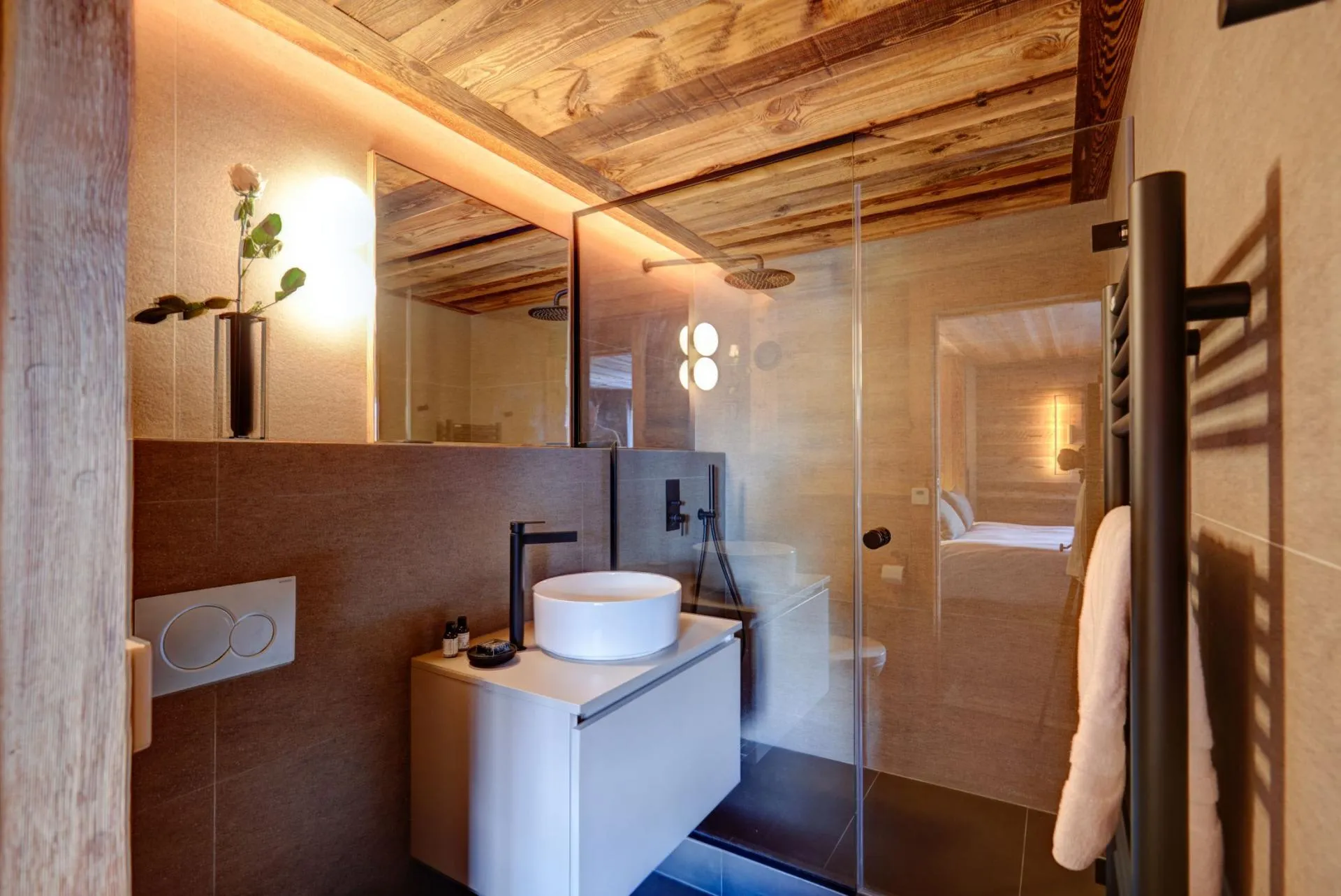 Shower room with basin and mirror