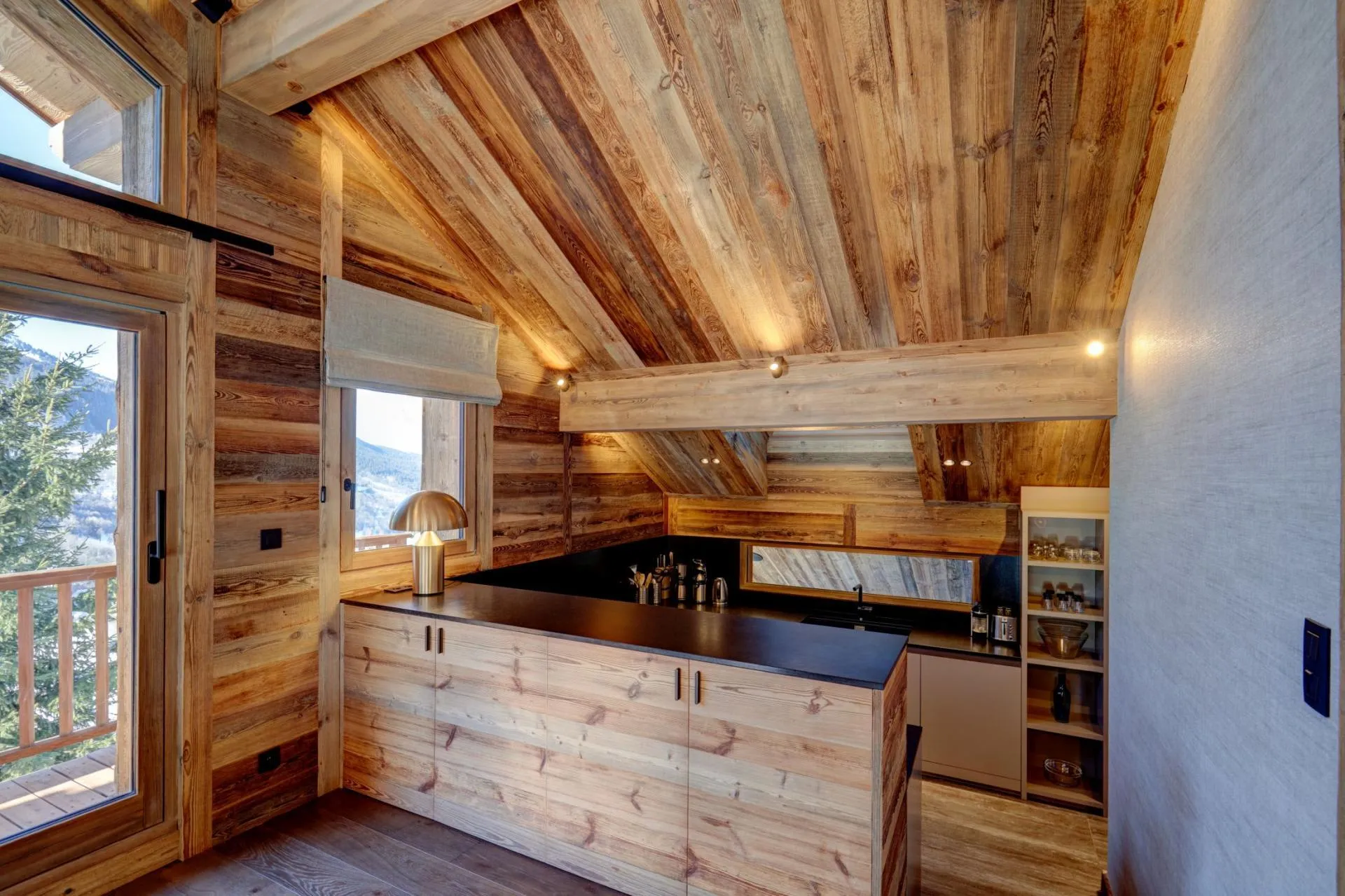 Open fitted kitchen with timber cabinetry