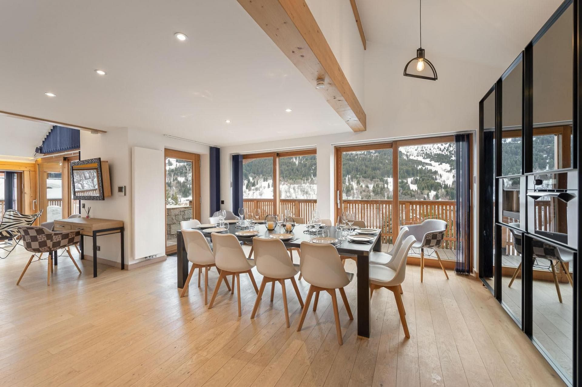 Dining area with seating for 10 and mountain views