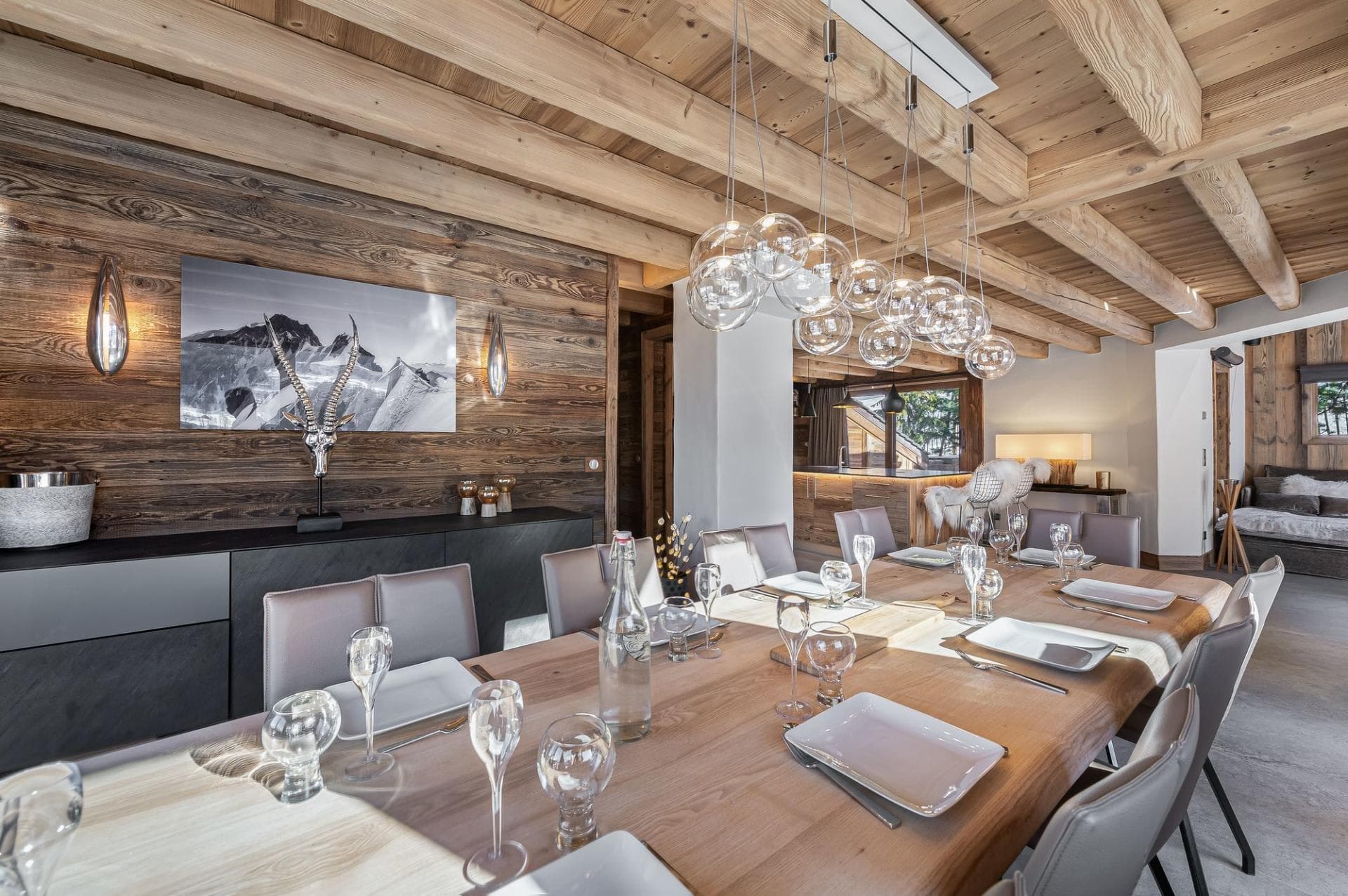 Dining area with seating for 10 and live-edge wood table