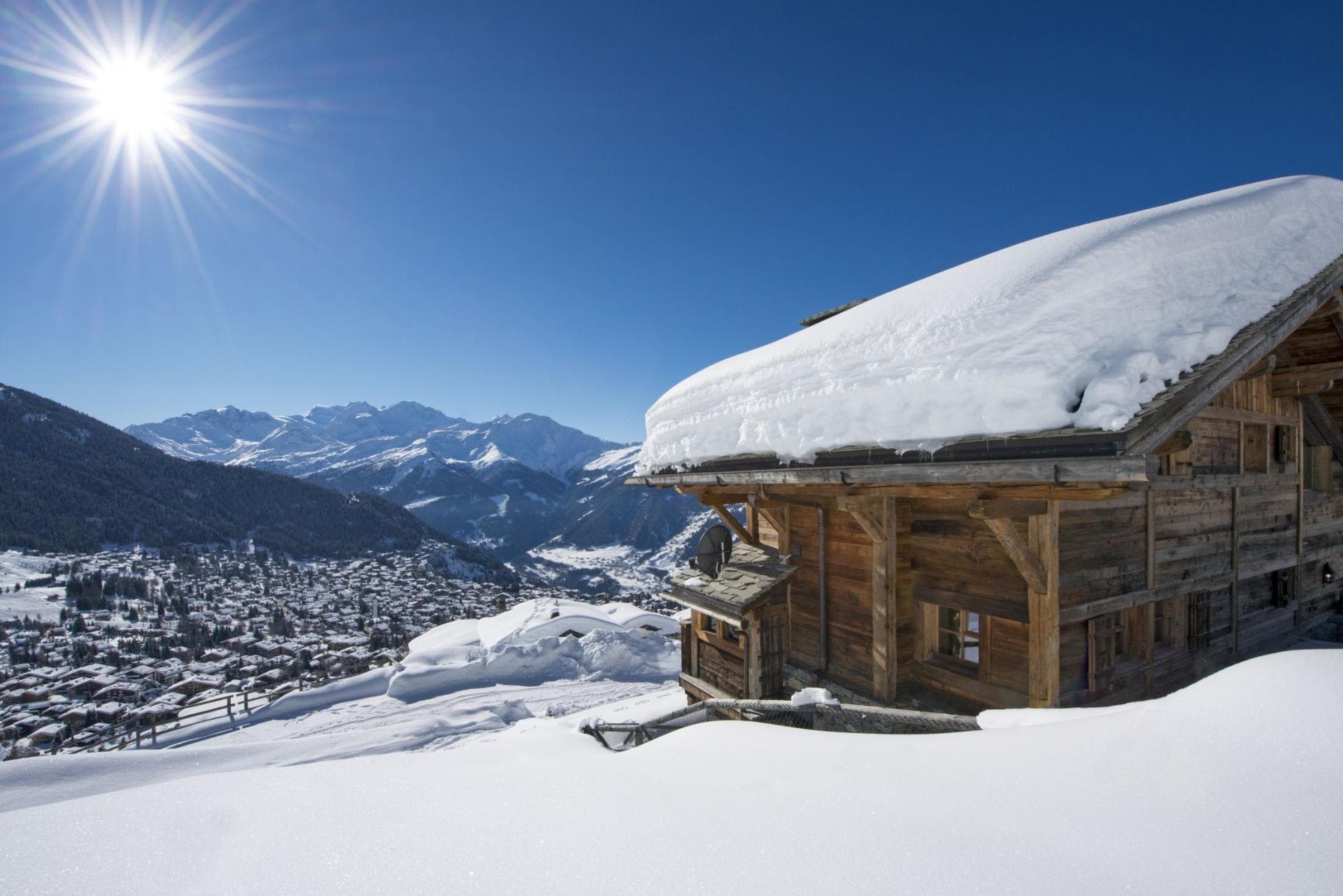Chalet exterior with panoramic views of the valley and mountains