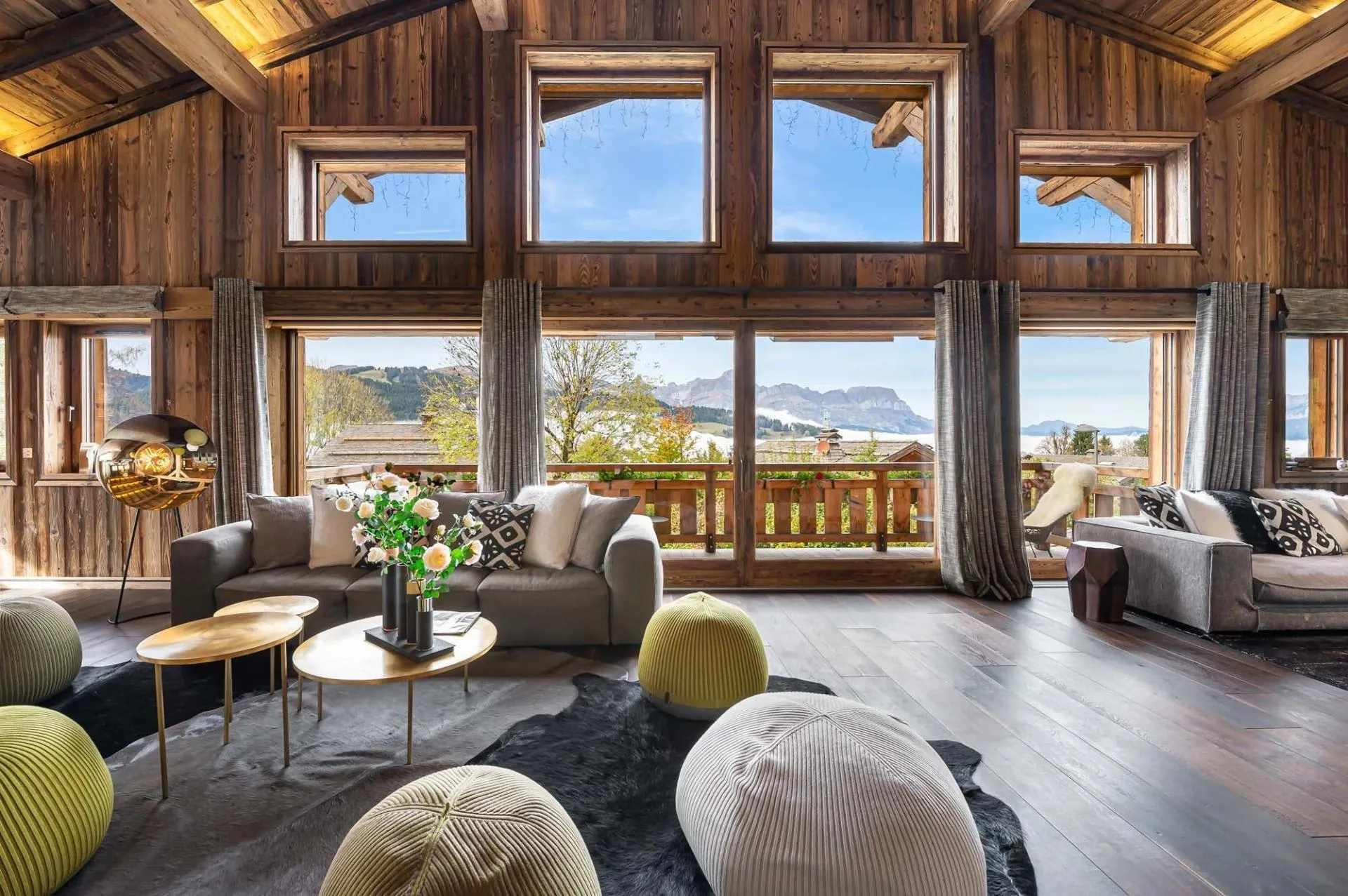 Living room with mountain-facing windows