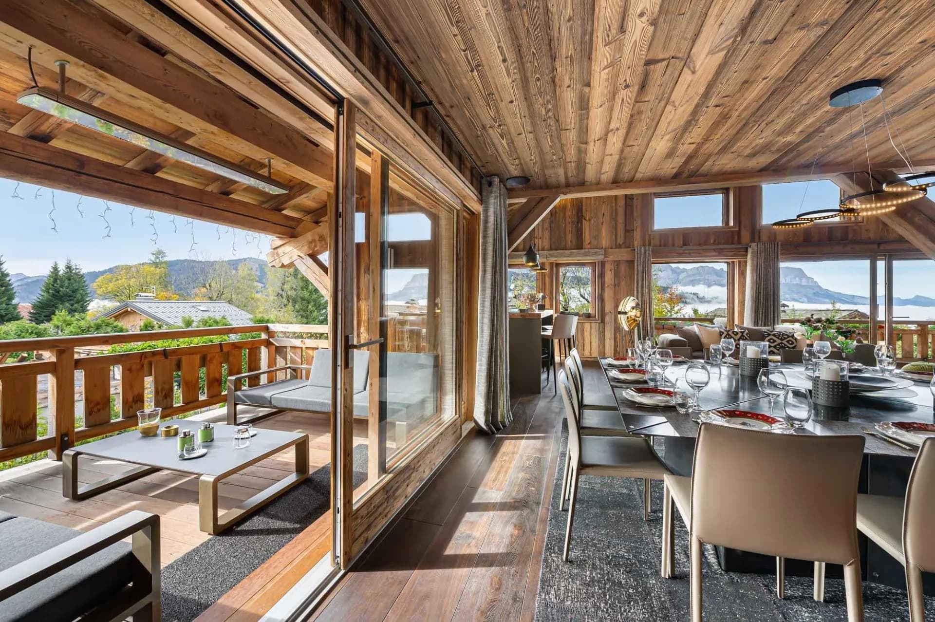 Dining area opening onto a balcony