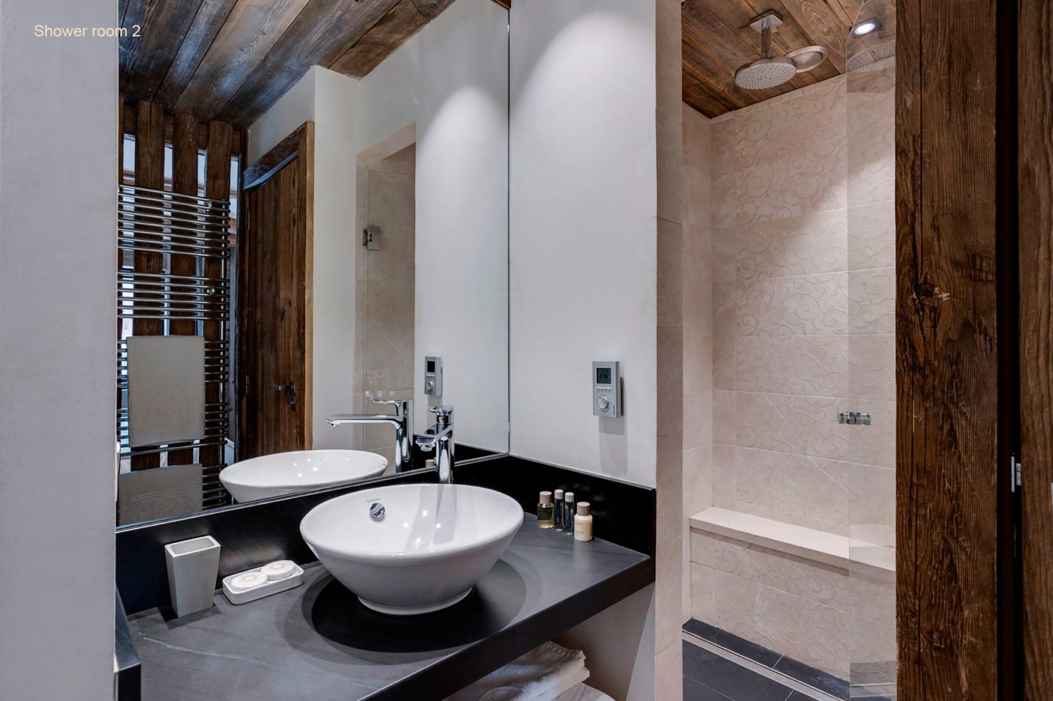 Shower room 2 with vessel sink and rainfall shower head