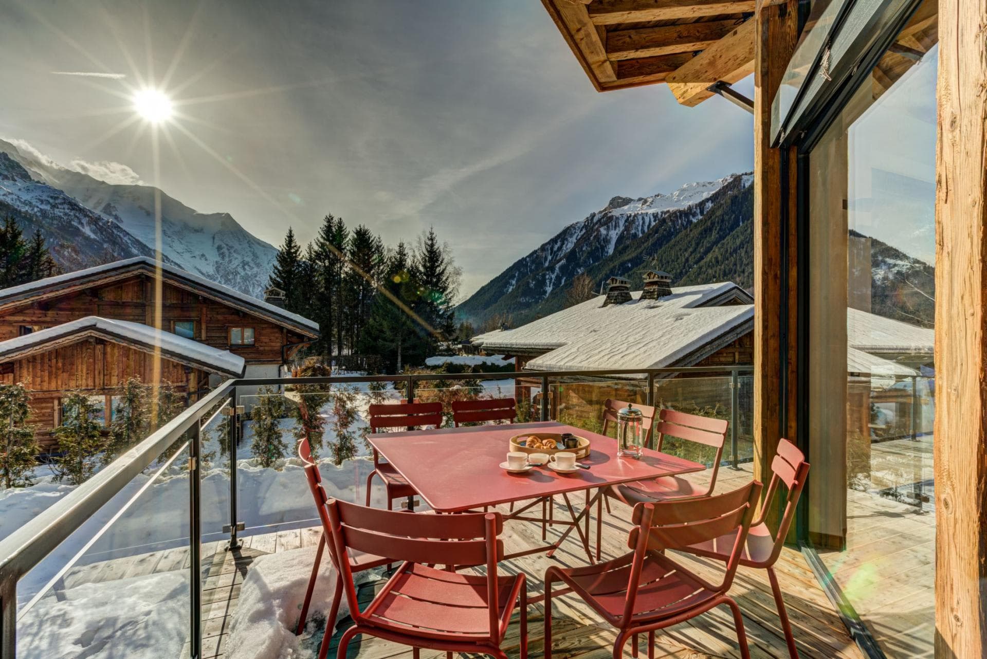 Private terrace with dining for 6 and Mont Blanc mountain views