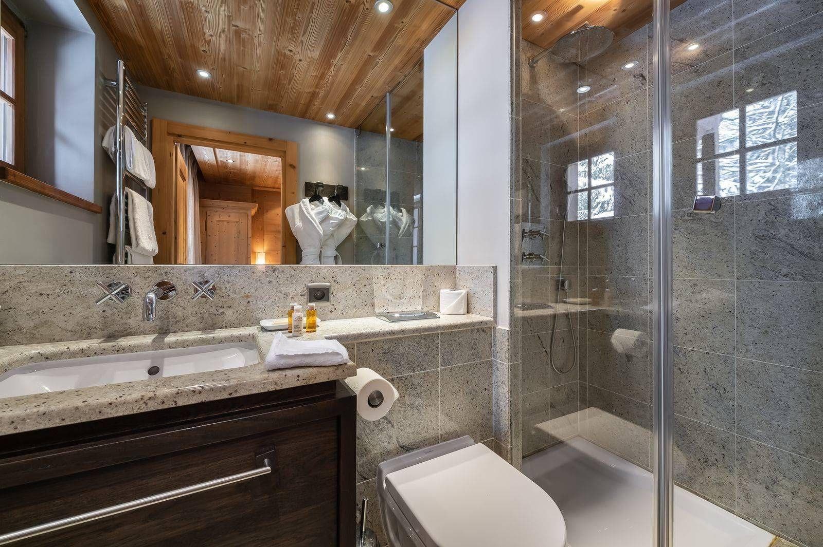 Shower room with basin and mirror