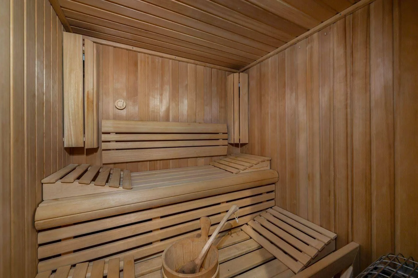 Sauna interior with timber benches