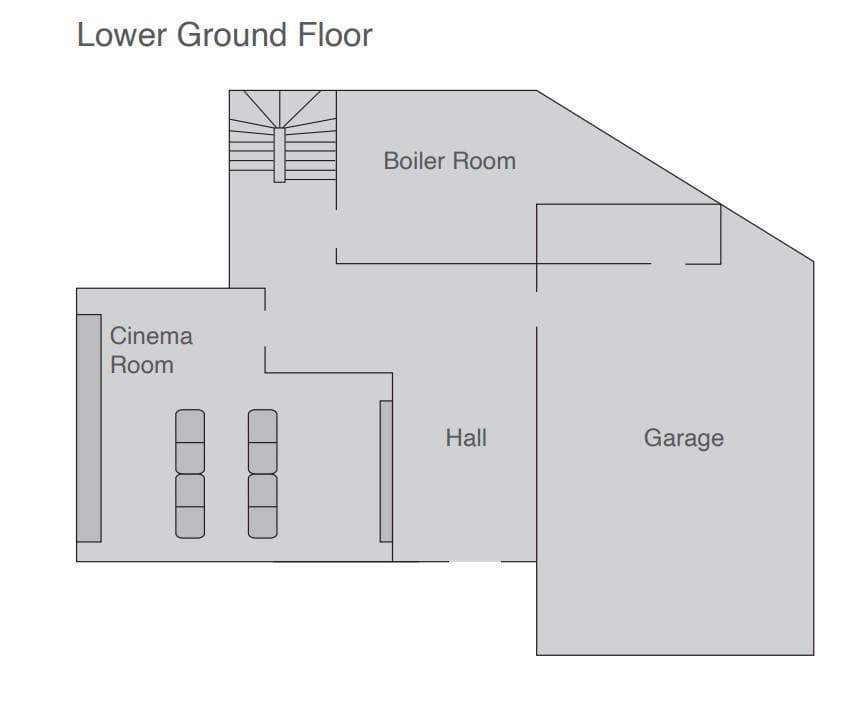 Lower ground floor plan: garage, cinema room, and boiler room