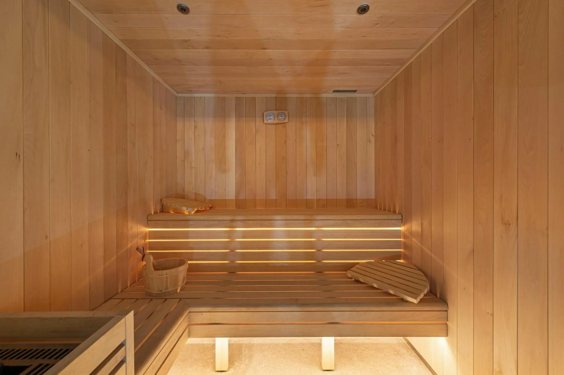Sauna interior with timber benches