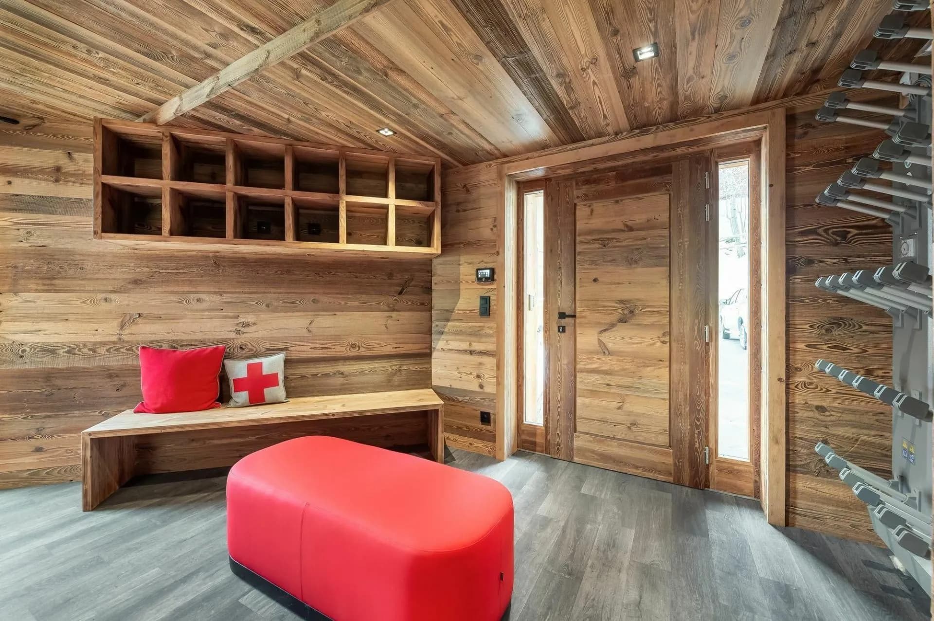 Ski room with bench and boot storage