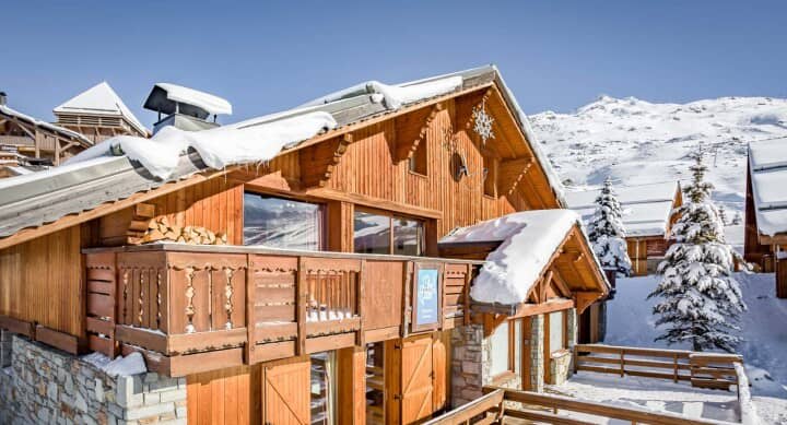 Ski-in/ski-out chalet with private balcony and stone facade