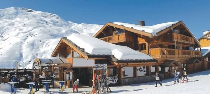 Ski-in/ski-out chalet exterior with onsite bar and restaurant