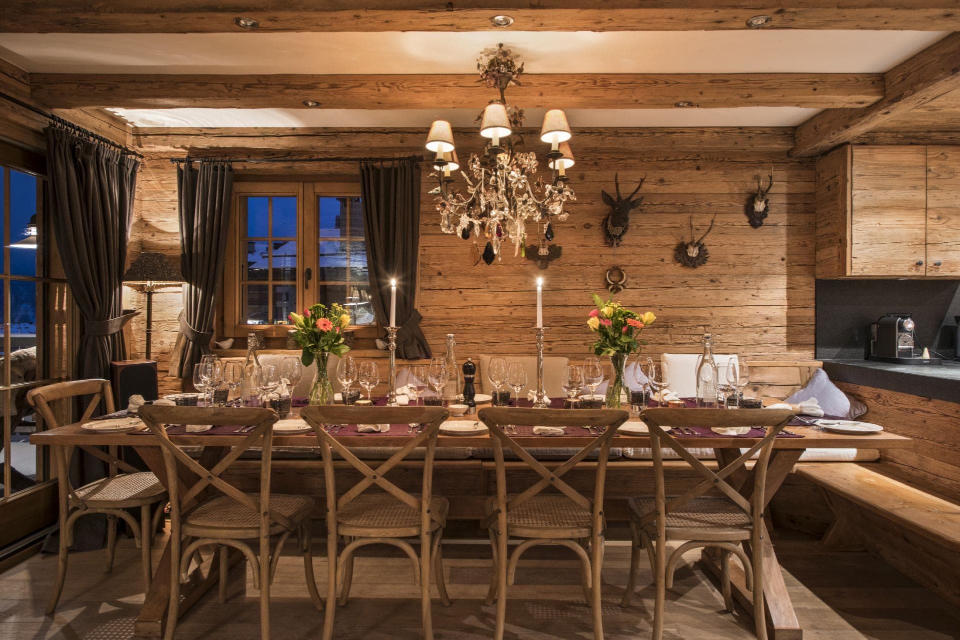 Dining area with seating for 10 and adjacent coffee station