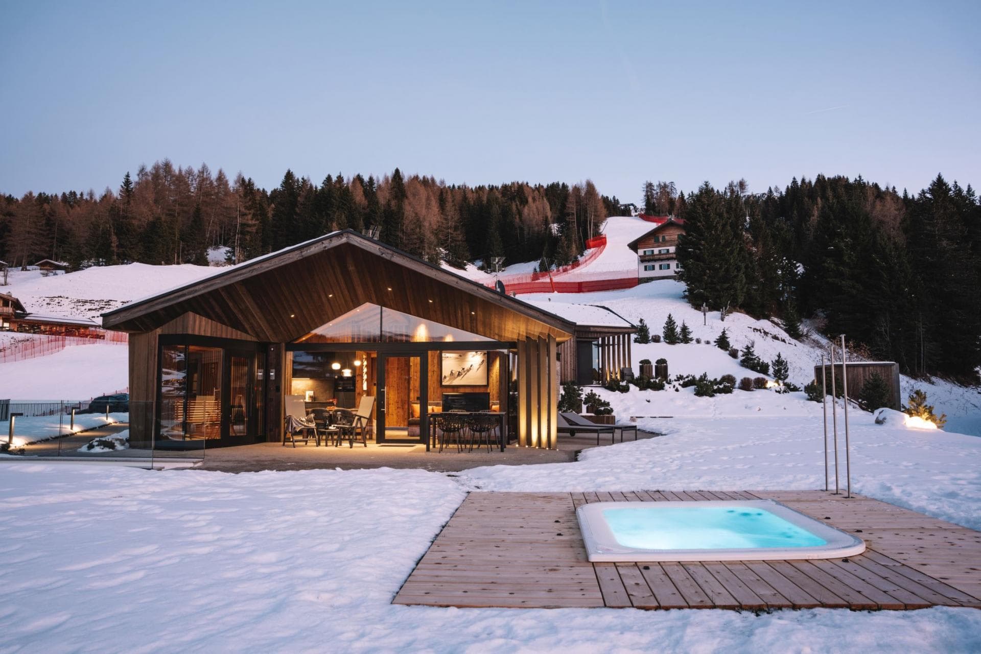 Ski-in, ski-out chalet with sunken hot tub and mountain views