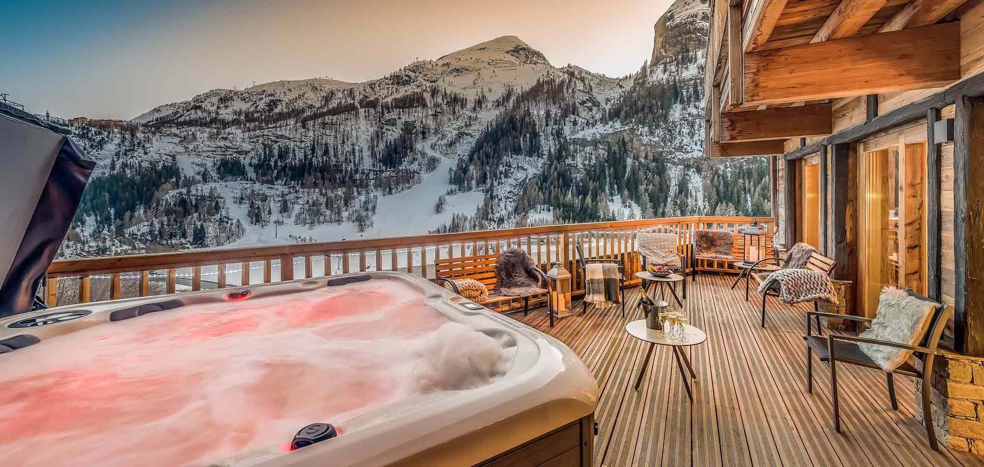 Private deck with hot tub and alpine mountain views