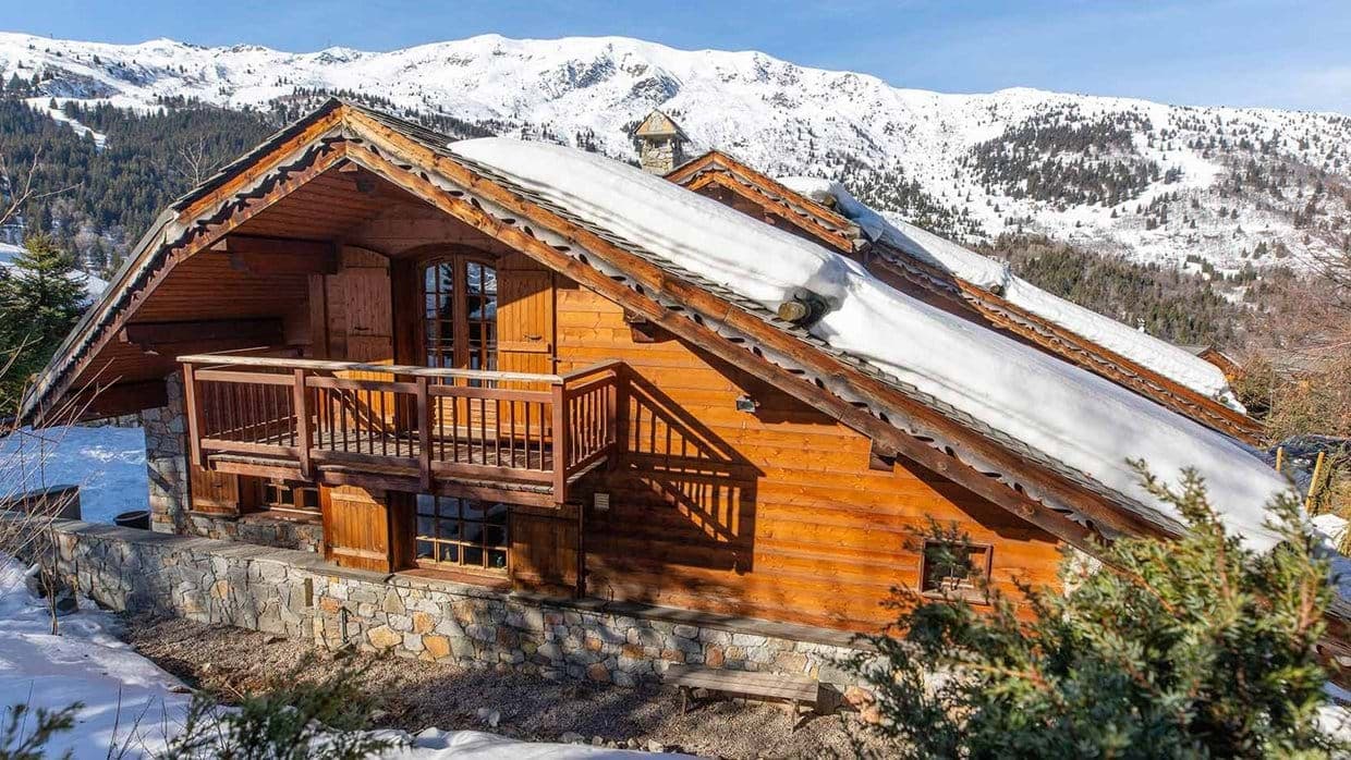 Chalet exterior with private balcony and direct mountain views