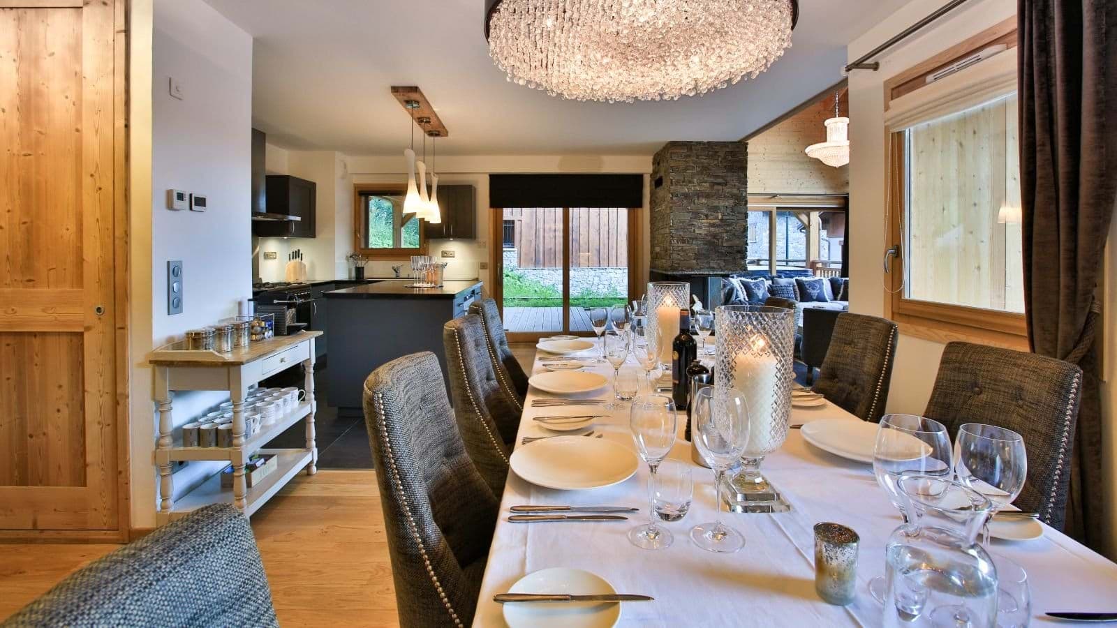 Open-plan dining area with seating for 10; adjacent to kitchen