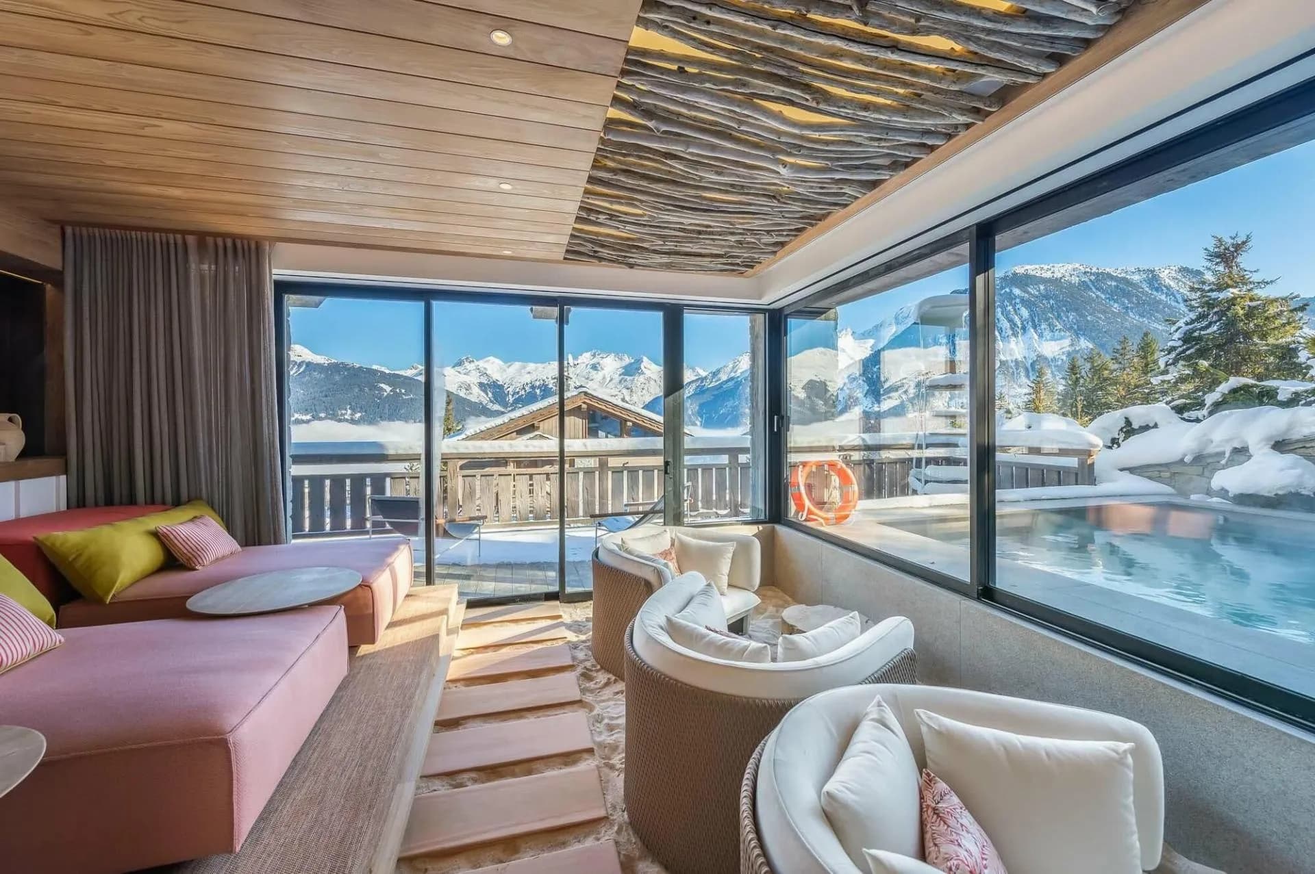 Relaxation seating overlooking the outdoor pool