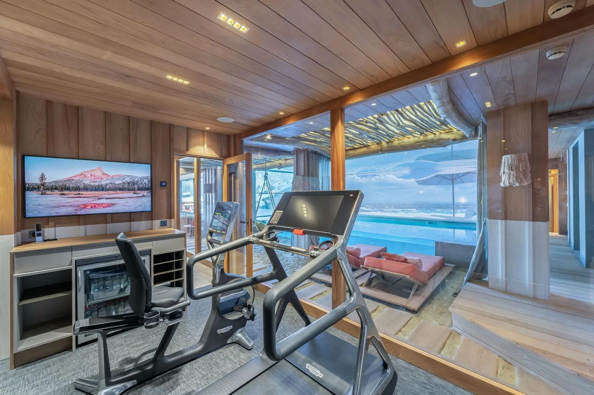 Fitness room with exercise equipment