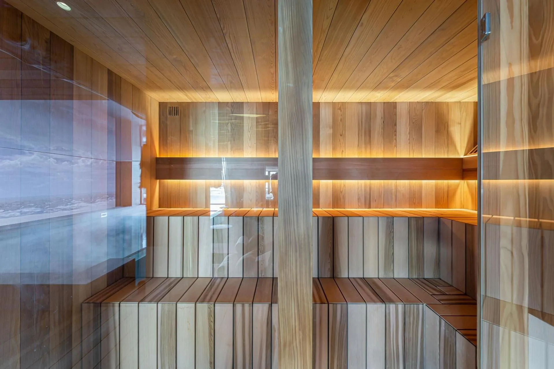 Sauna with timber benches