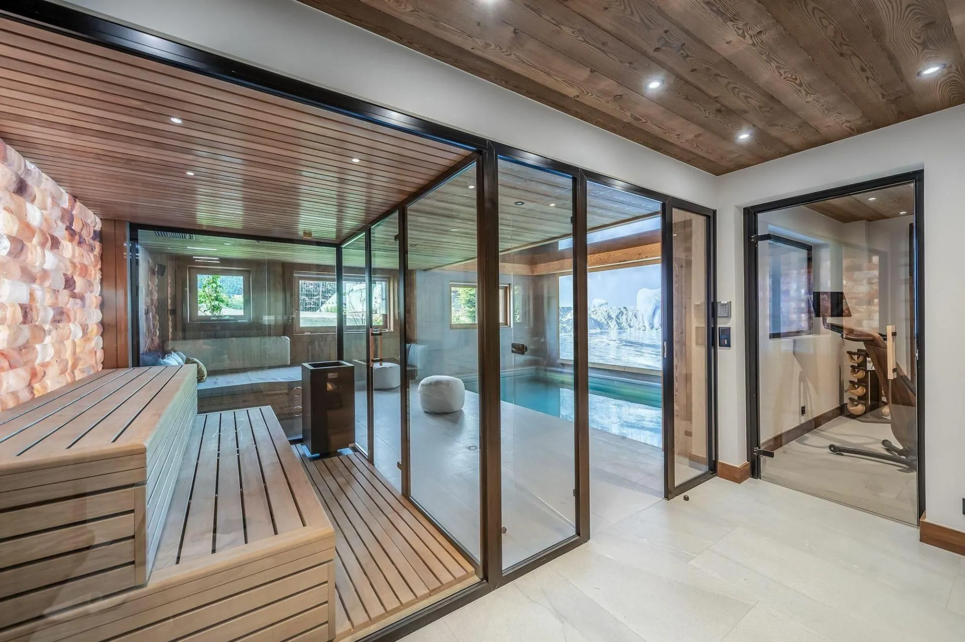 Sauna overlooking the indoor pool