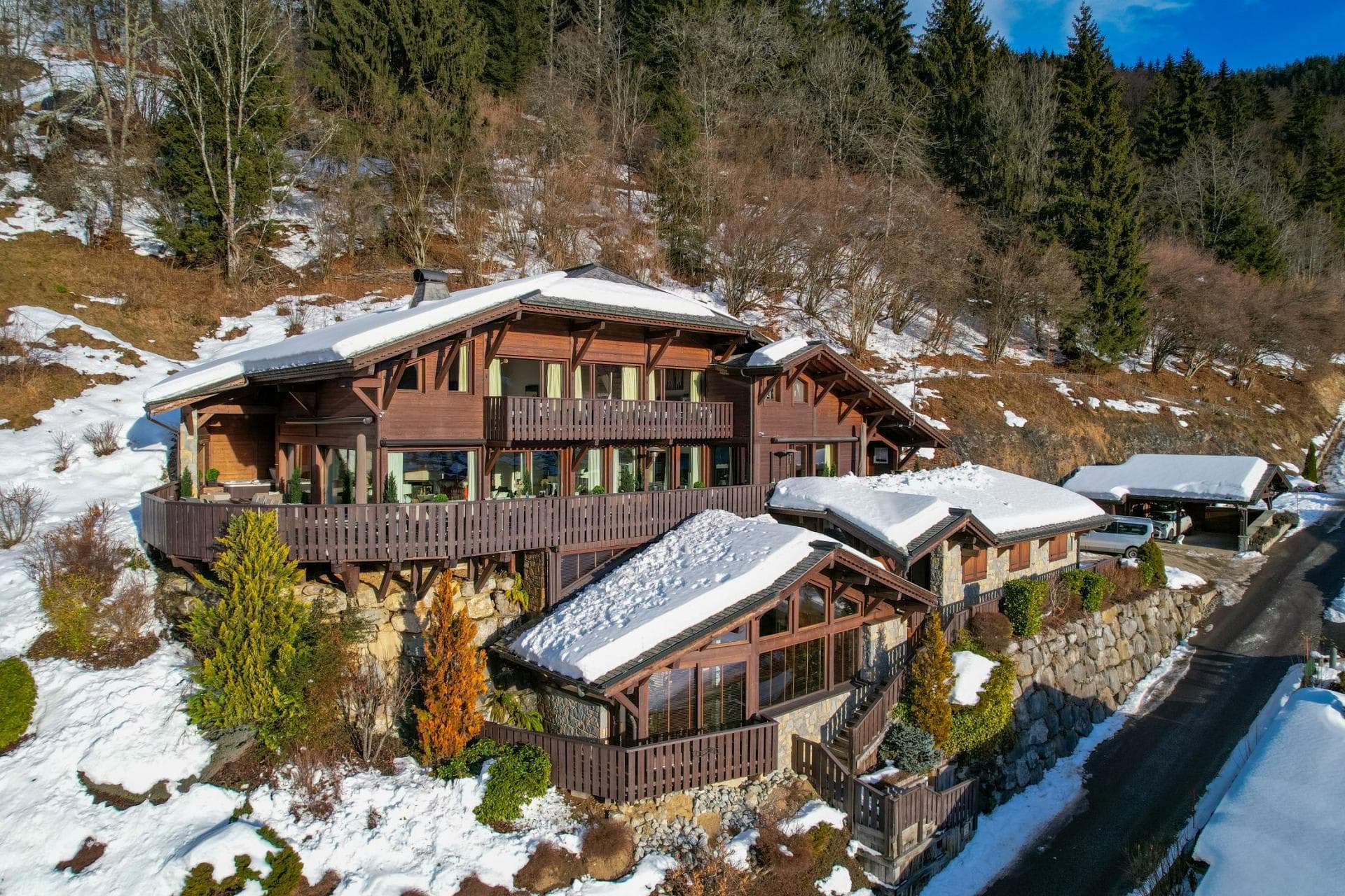 Chalet exterior with wraparound balconies