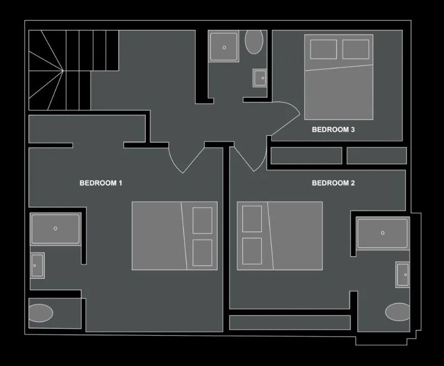 Level two plan with three bedrooms, two en-suite shower rooms and a separate shower room